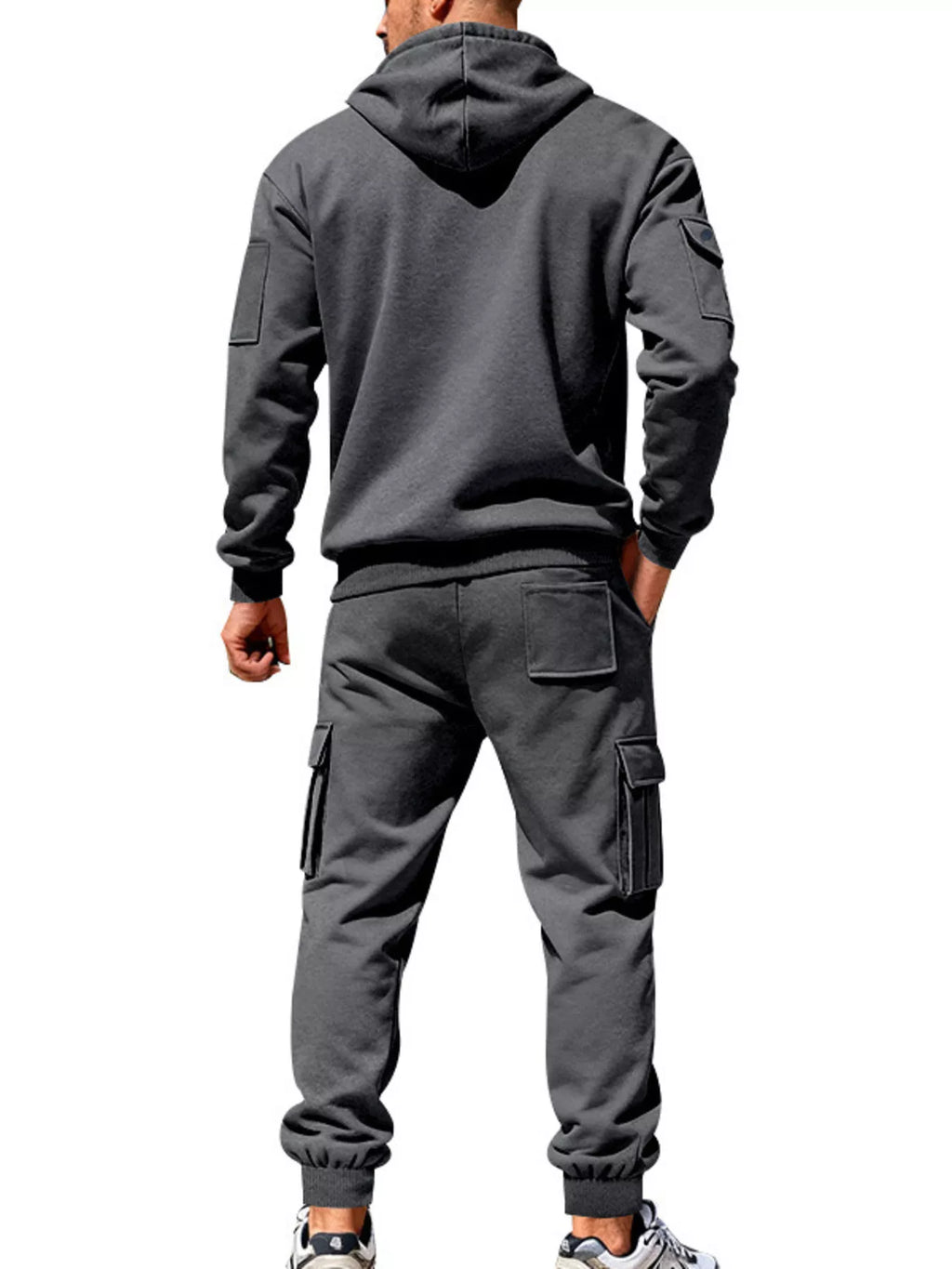 Men's Plus Size Casual Zip-Up Hoodie and Cargo Pants Set
