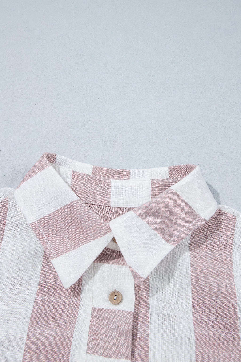 Khaki Stripe Striped Button-Up Three-Quarter Sleeve Short Shift Dress