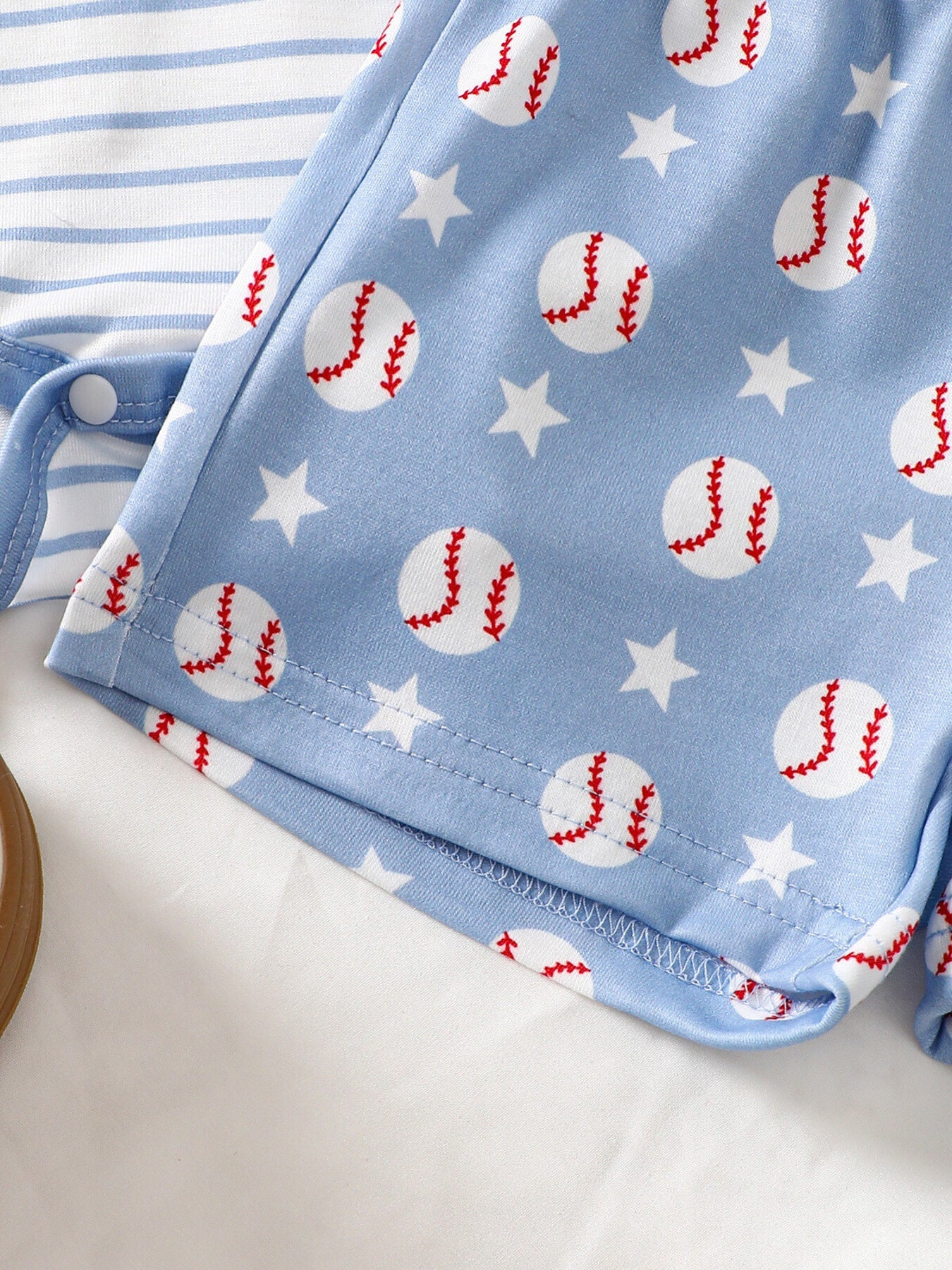 Children's Striped Bodysuit & Baseball Print Shorts & Hat 3-Piece Set