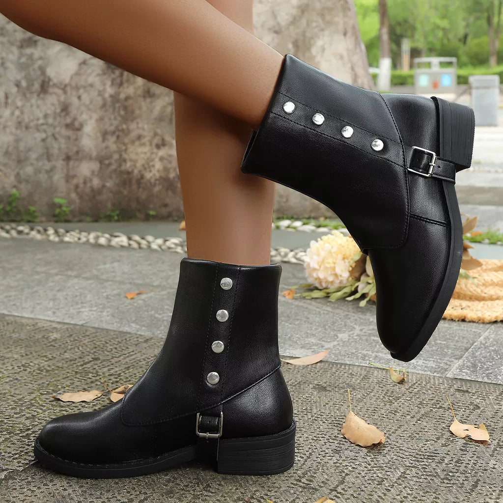 Round Toe Block Heels Boots