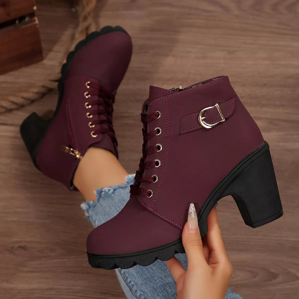 Lace Up Block Heels Boots
