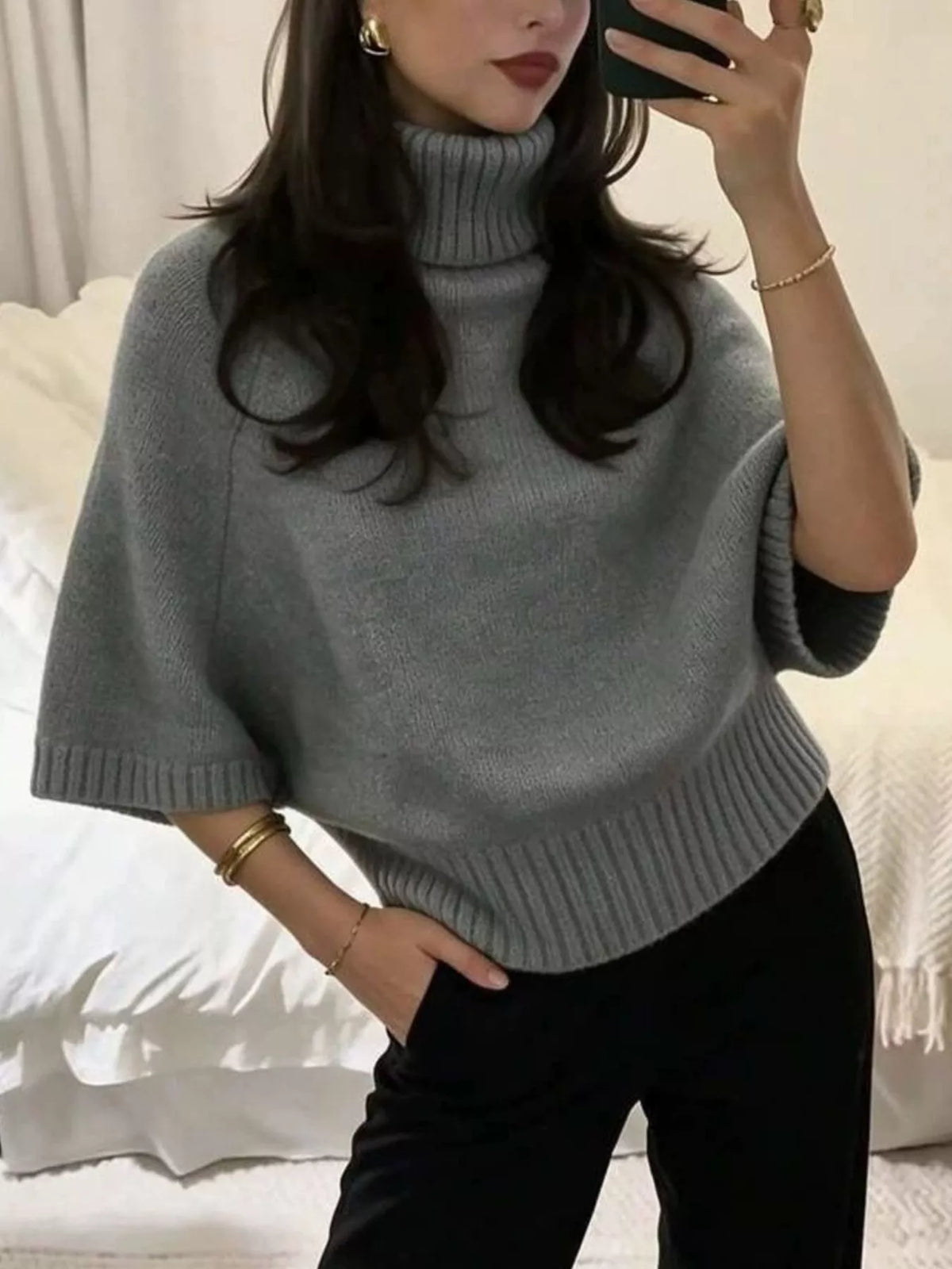 Turtleneck Batwing Sleeve Sweater