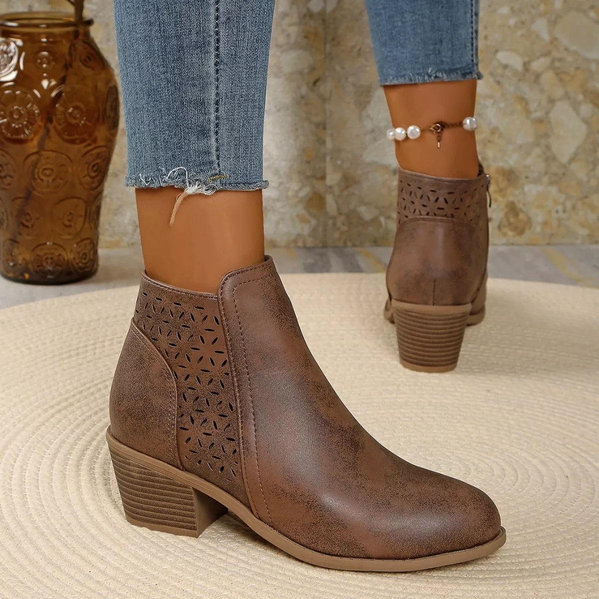 Point Toe Block Heels Boots