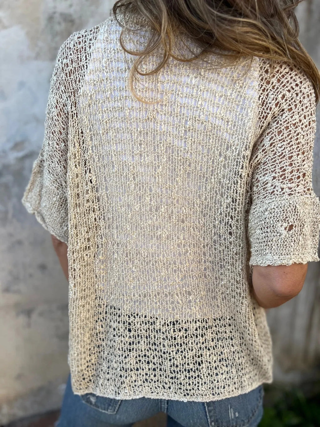 Full Size One Button Openwork Cardigan Plus Size