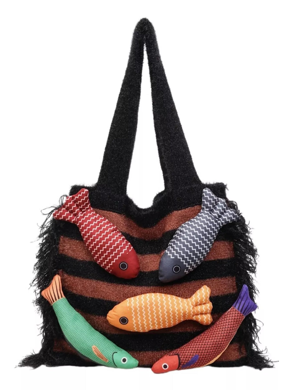 Fish Decor Striped Knit Handbag
