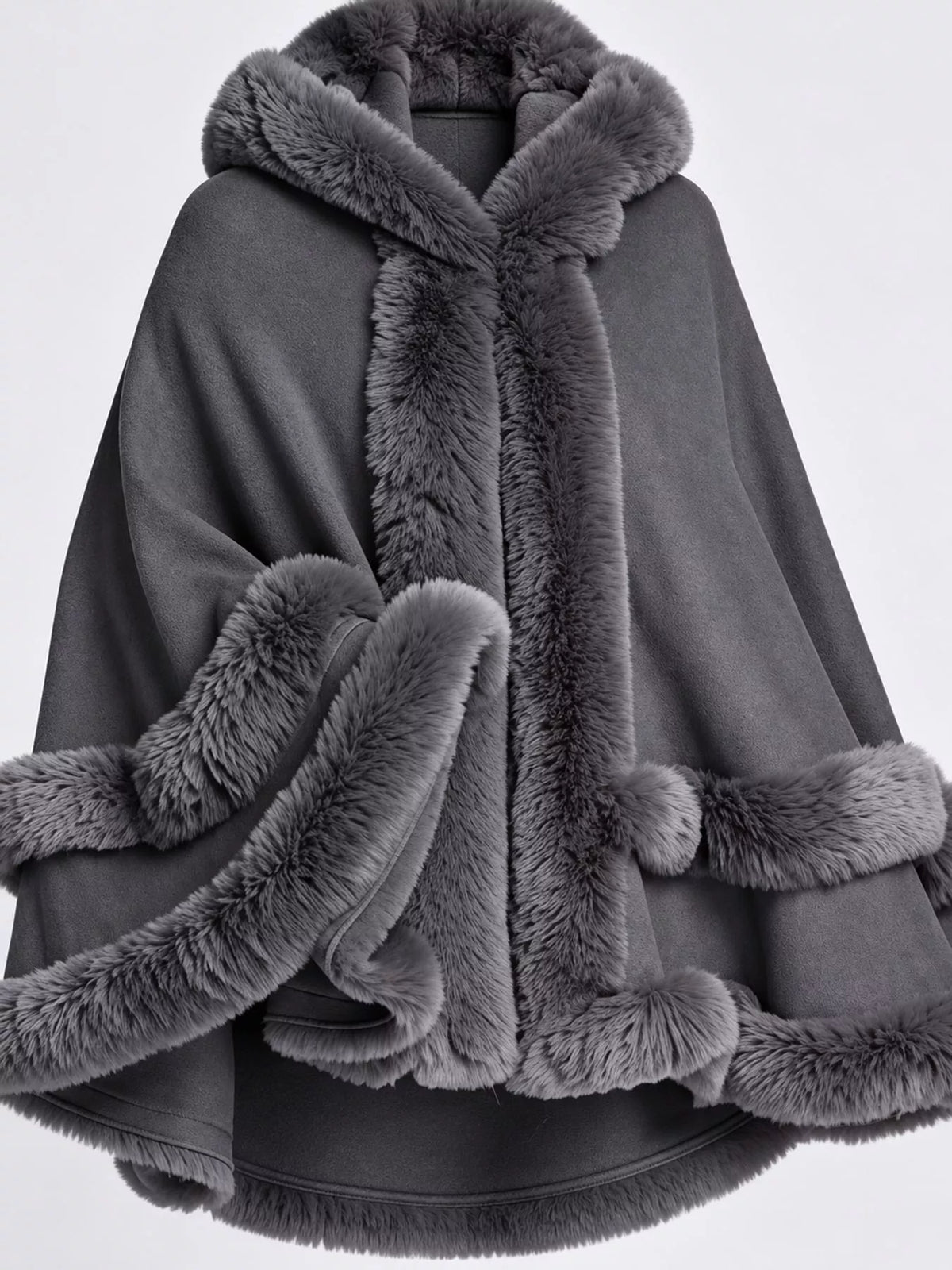 Faux Fur Trimmed Hooded Cape