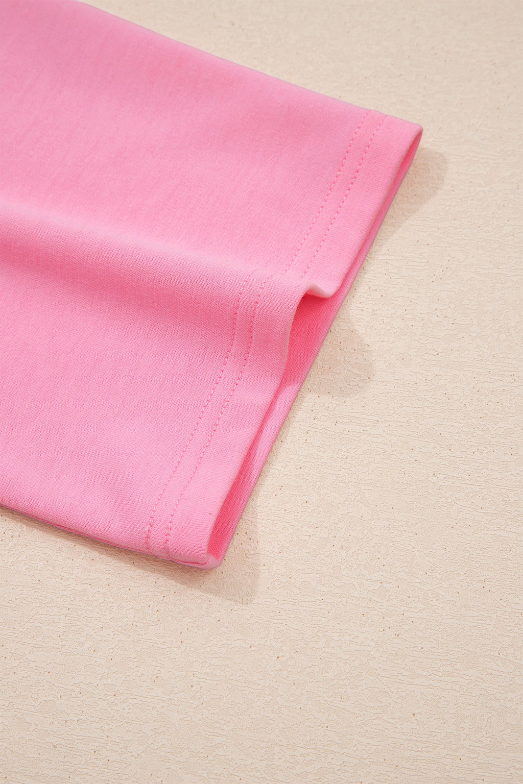 Pink Solid Color Raw Edge Bow Patch Loose T Shirt
