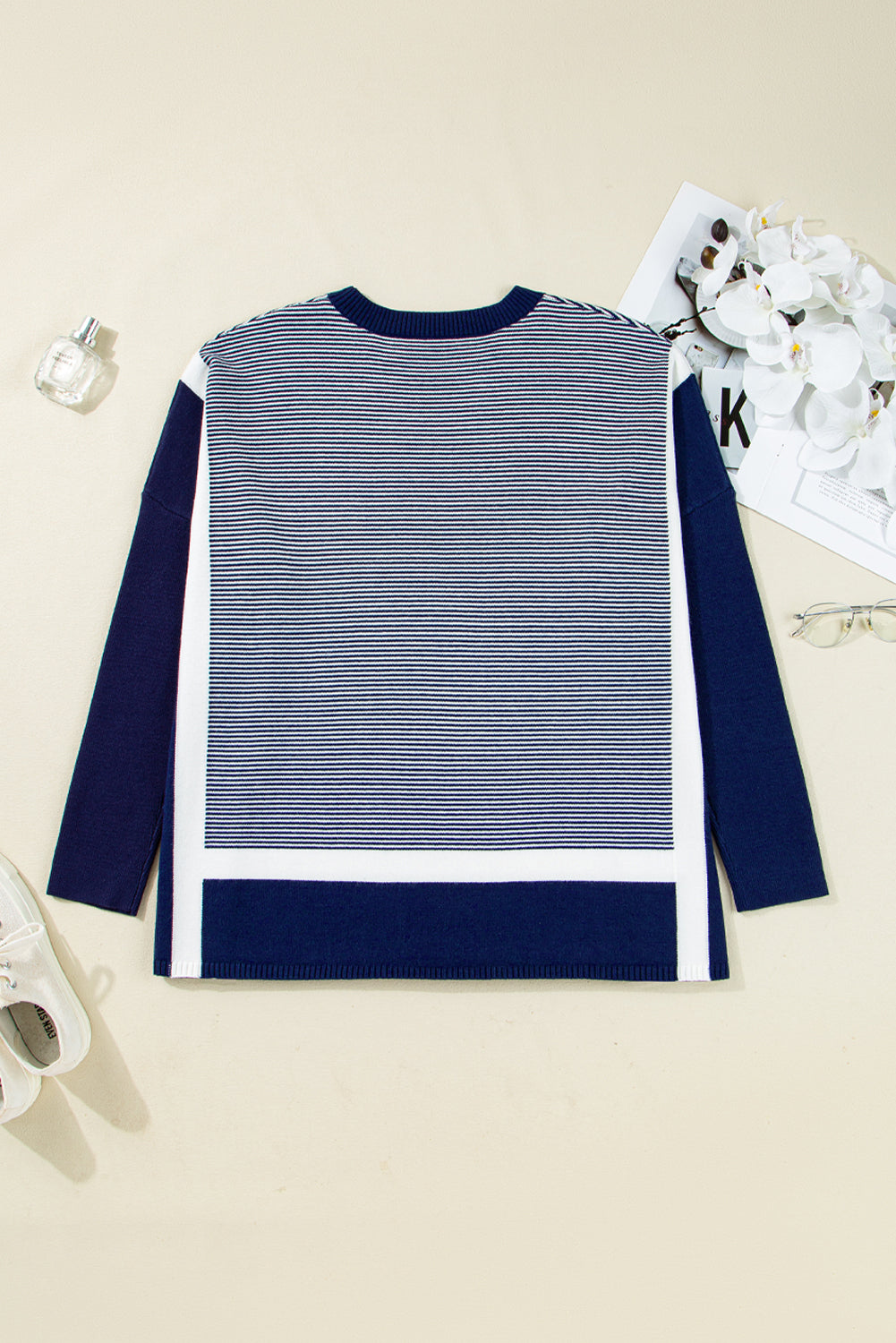 Stripe Colorblock Patchwork Dolman Sleeve Sweater