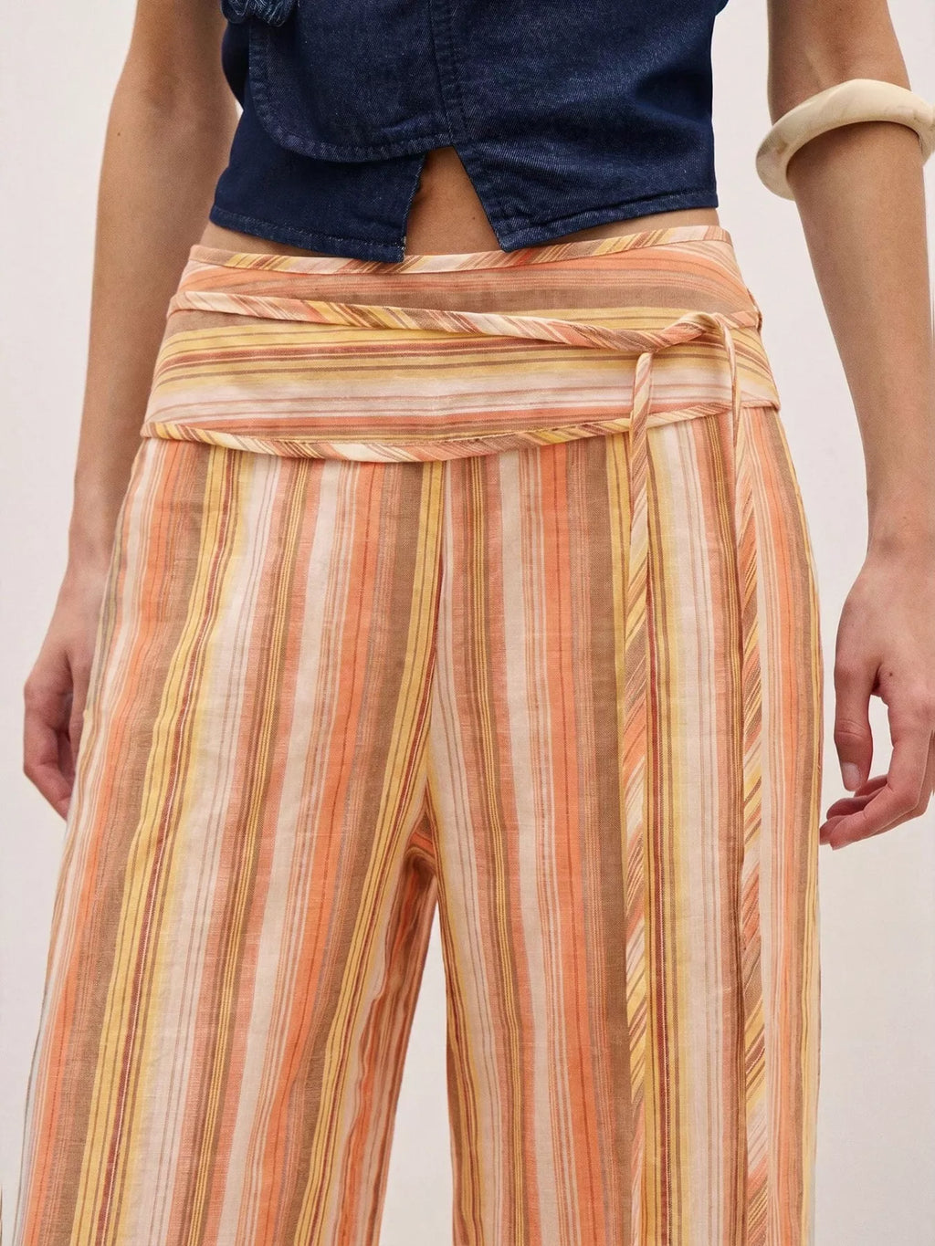 Striped Wide-Leg Pants with Tie Waist