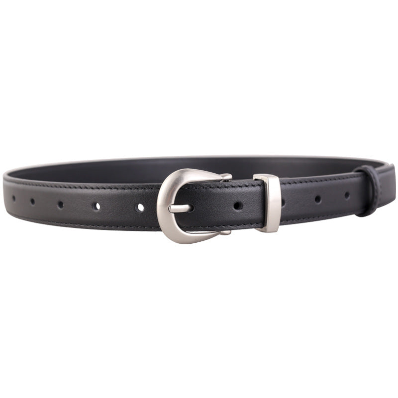 Classic Leather Belt with Silver Buckle