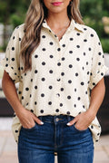 Beige Polka Dot Print Loose Dolman Shirt