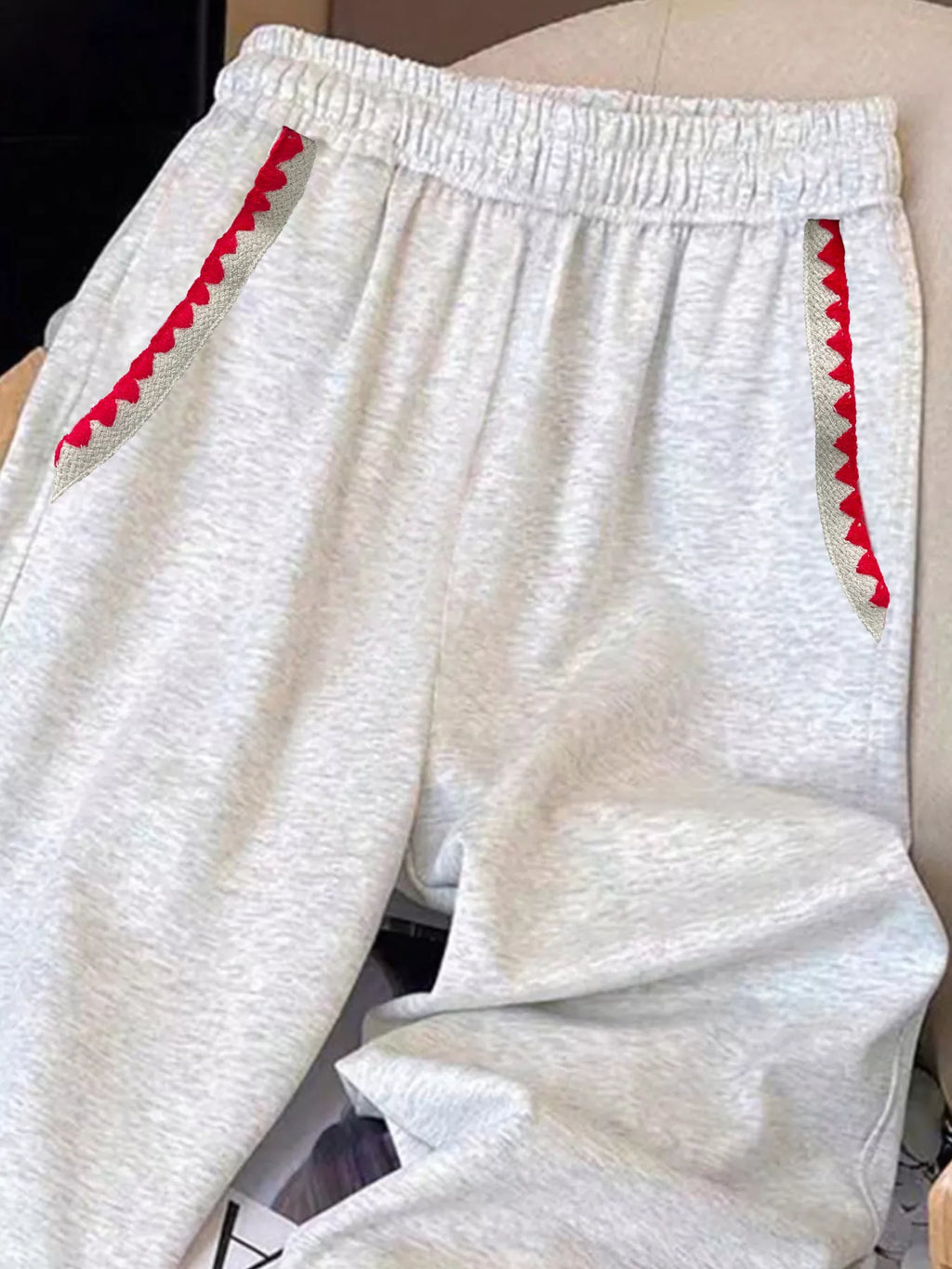 Casual Loose Fit Embroidered Trim Pants