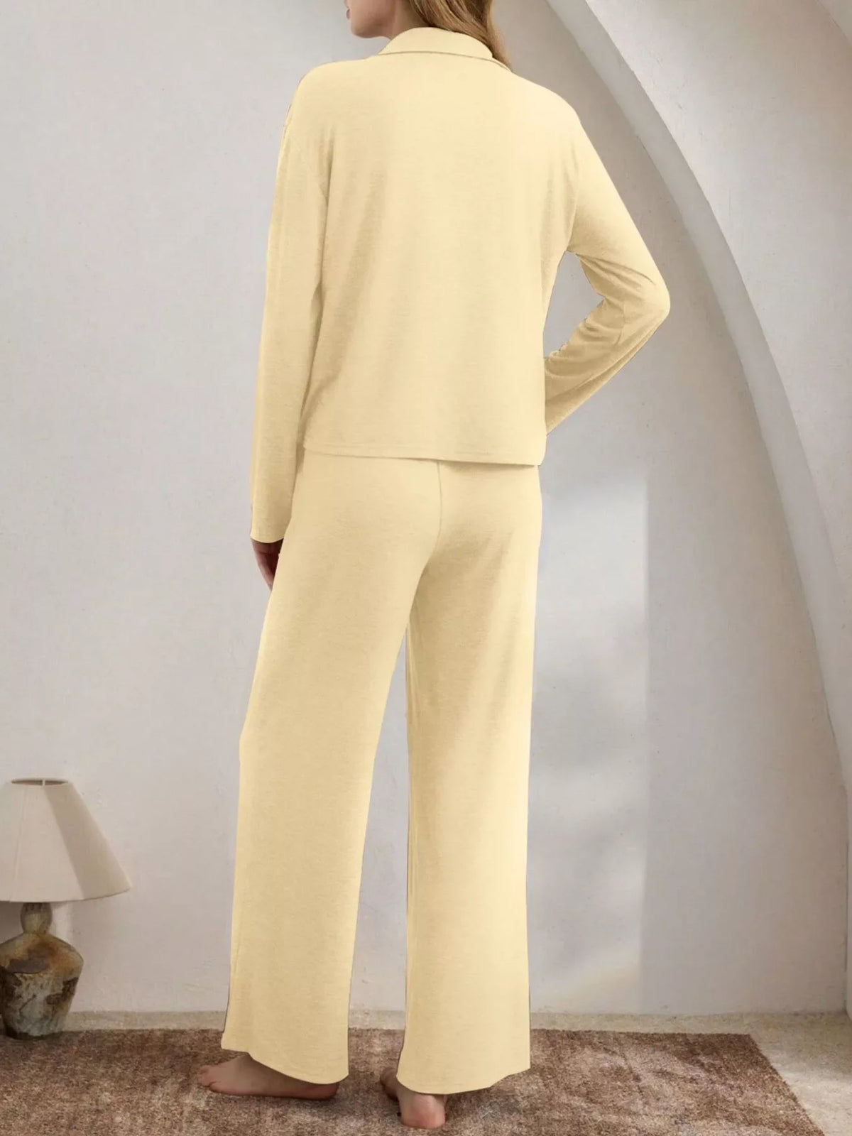 Button-Down Top and Wide-Leg Pants Lounge Set