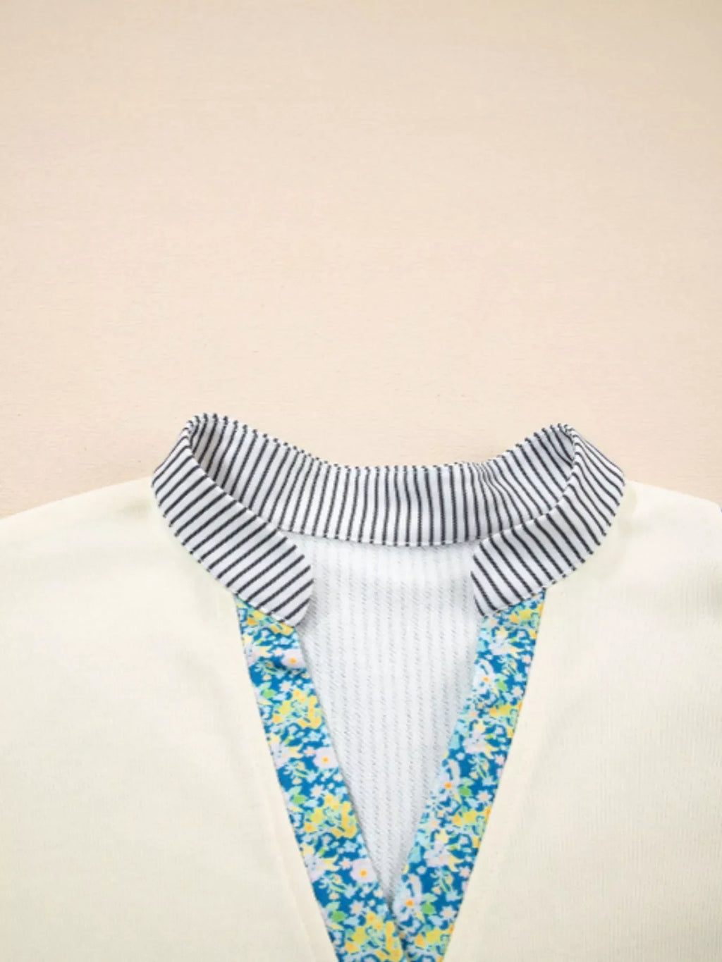 Floral Striped Drop Sleeve Collared Boxy Fit Sweatshirt