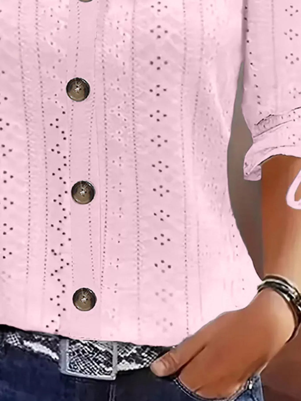 Eyelet Tie-Sleeve Detail Top