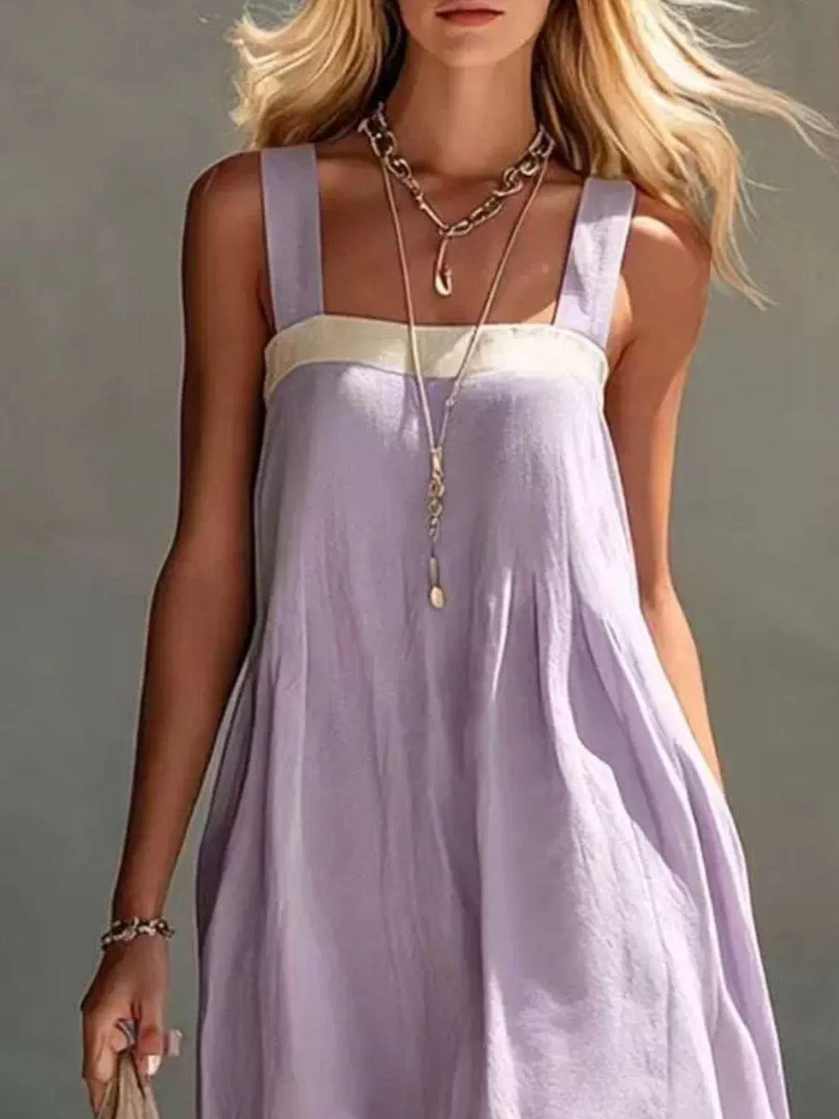 Color-Block Sleeveless Linen-Blend Midi Dress