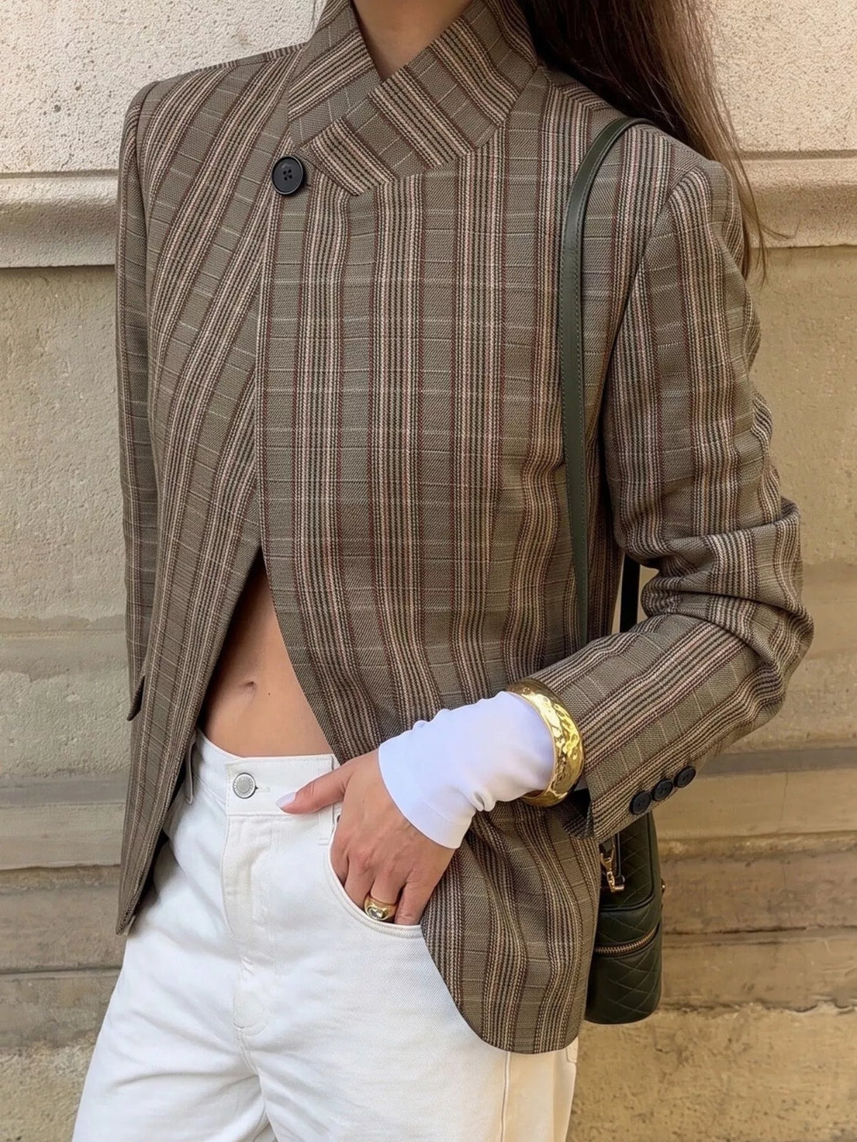 Plaid Single-Button Blazer