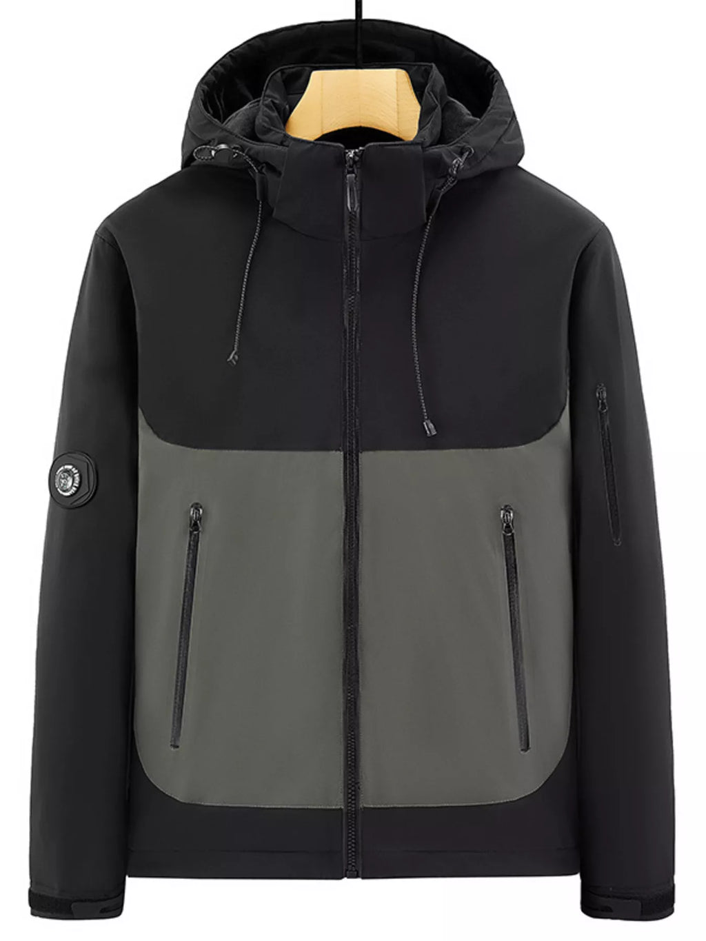 Men's Plus Size Hooded Color Block Windproof Jacket