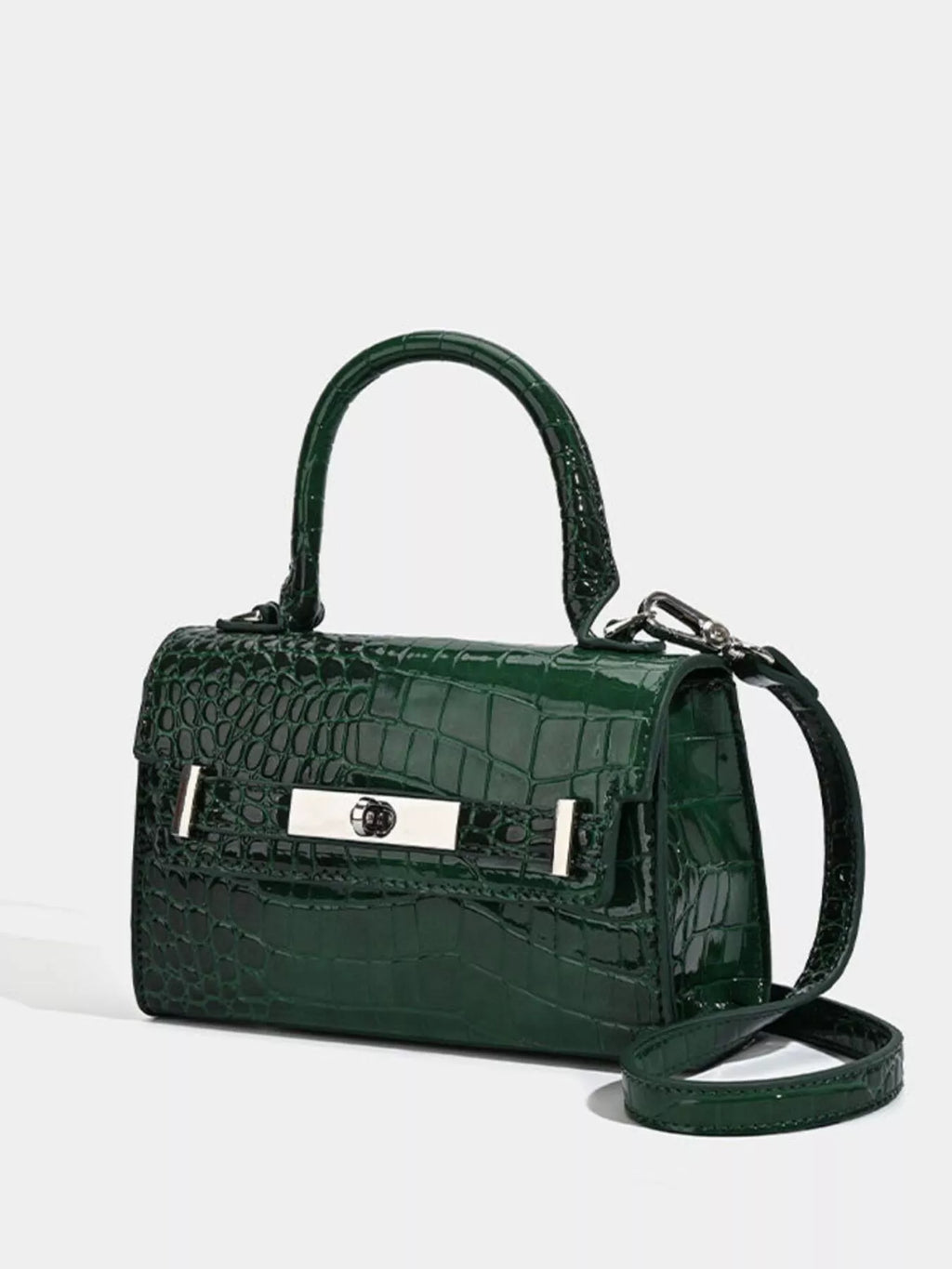 Croc-Embossed Top Handle Handbag