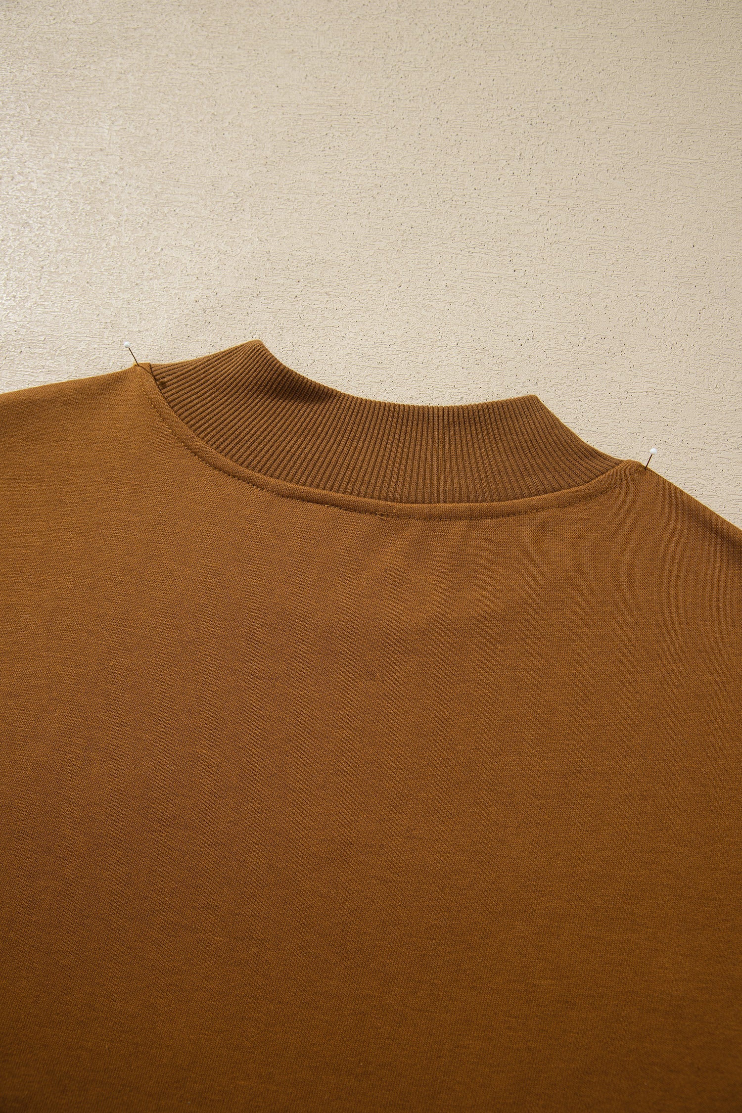 Chestnu COZY Embroidered Long Sleeve Stand Neck Shift Pullover Sweatshirt