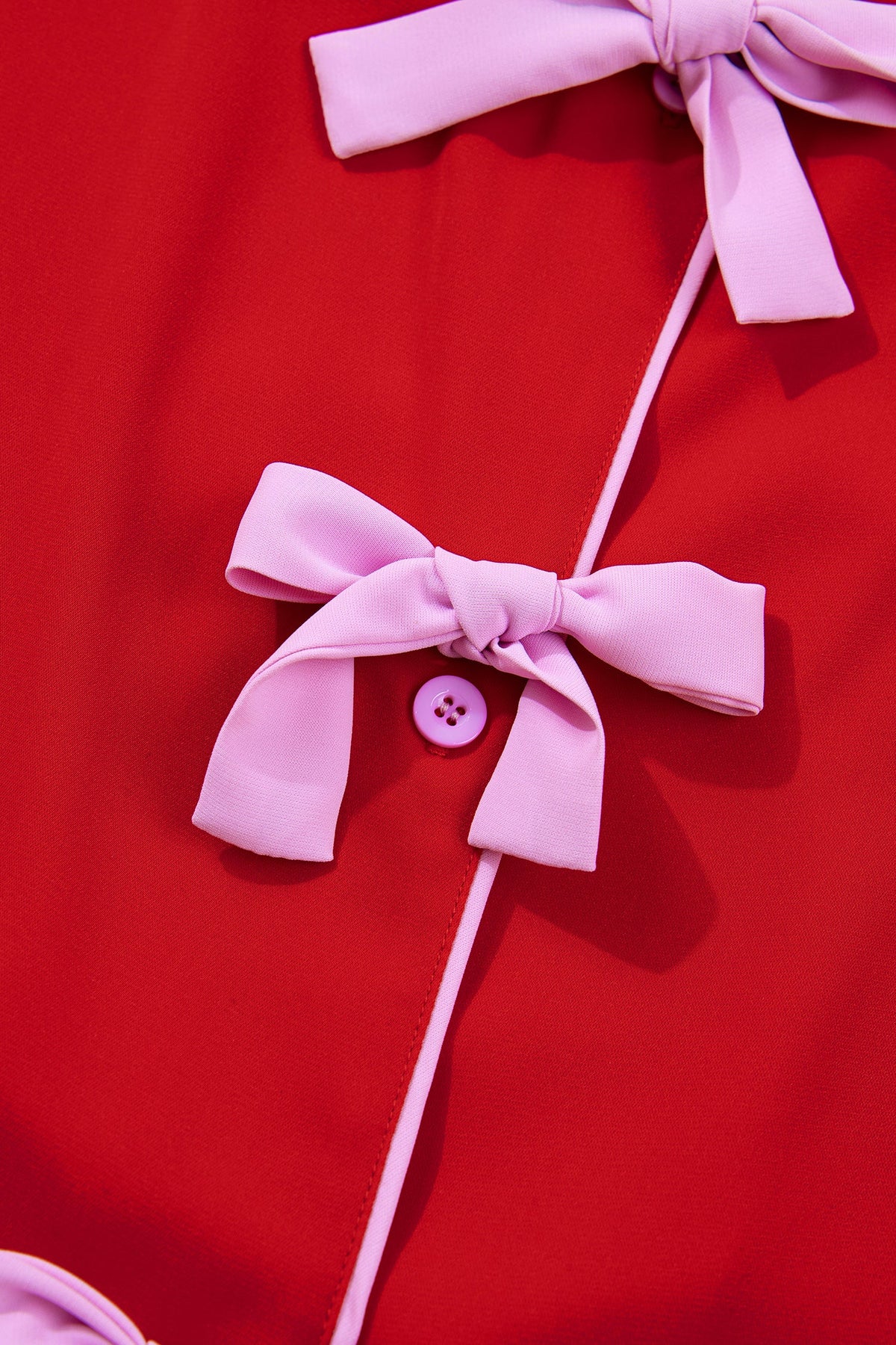 Ribbon Bow Top & Short Silky Pajama Set