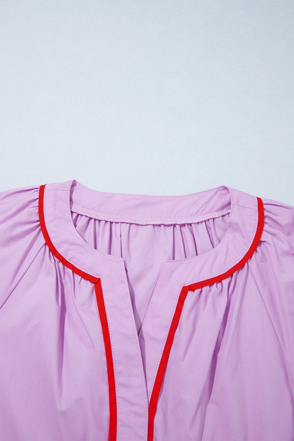 Orchid Bouquet Contrast Detail Long Sleeve Decorative Neckline Cotton Blouse