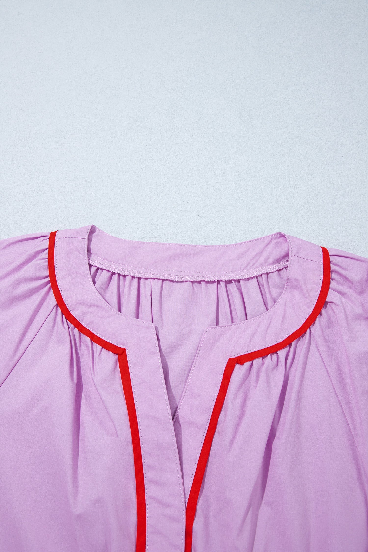 Orchid Bouquet Contrast Detail Long Sleeve Decorative Neckline Cotton Blouse