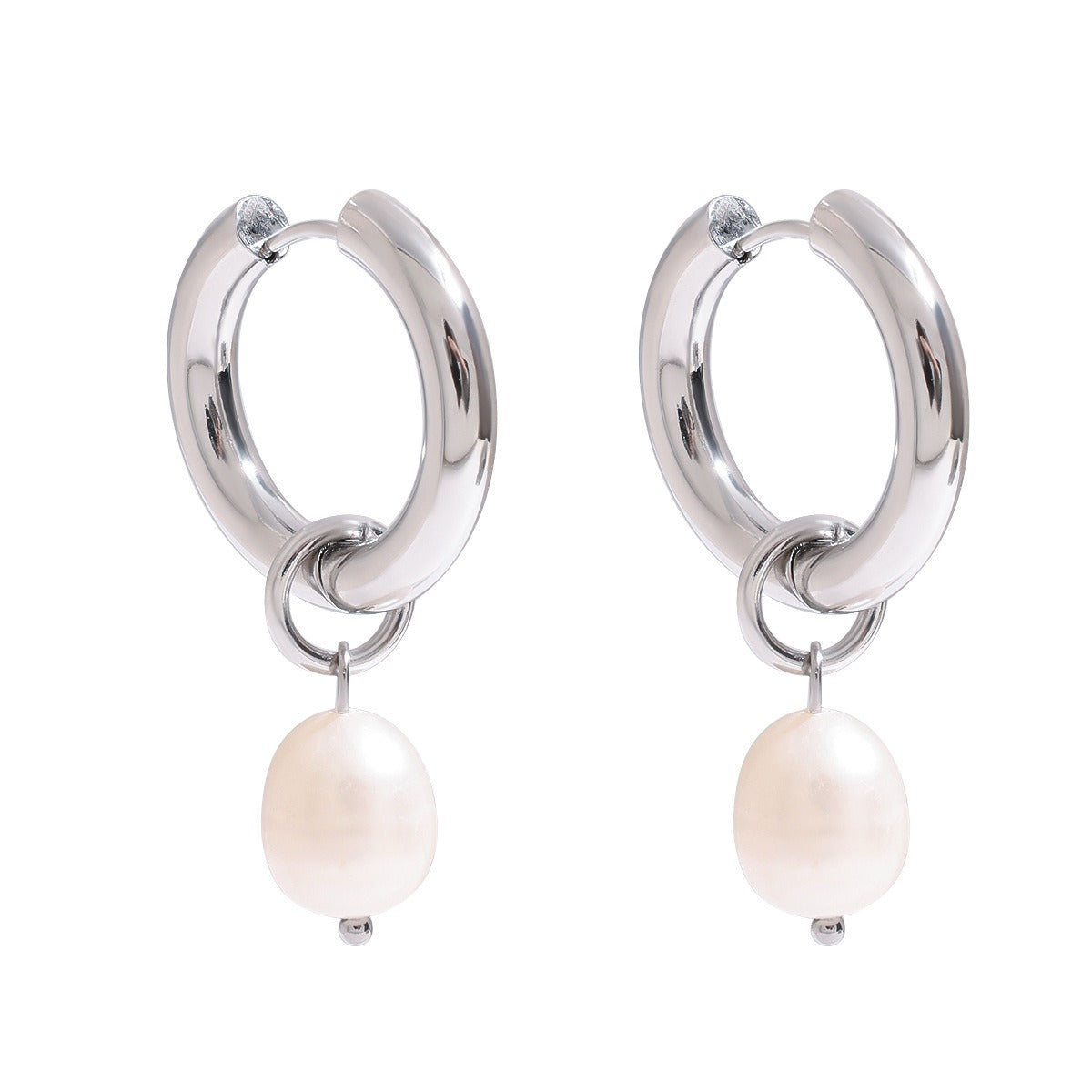 U-shaped earrings with pearl pendant design, fashionable and simple