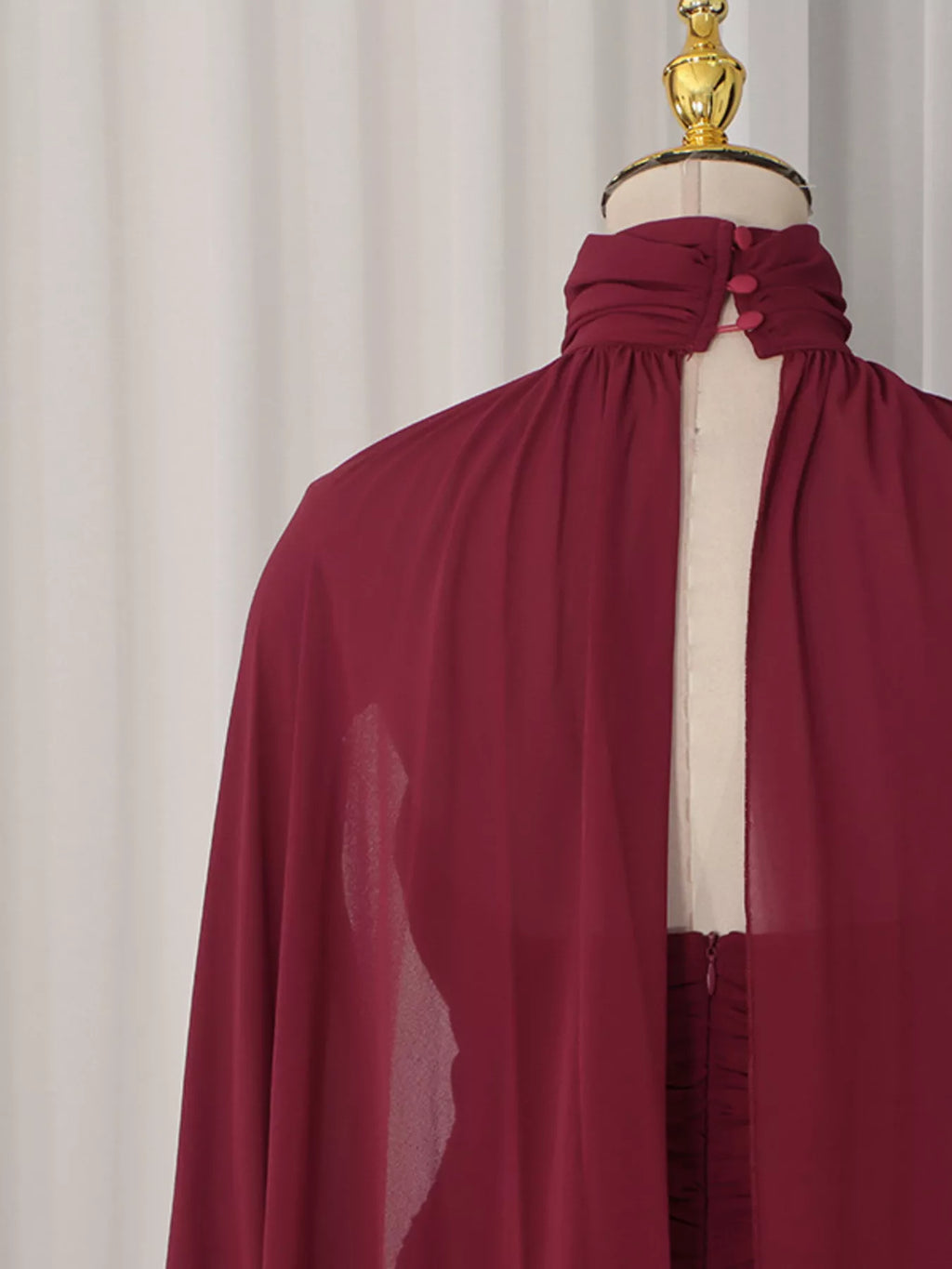 Ruched Halter Neck Cape Maxi Dress