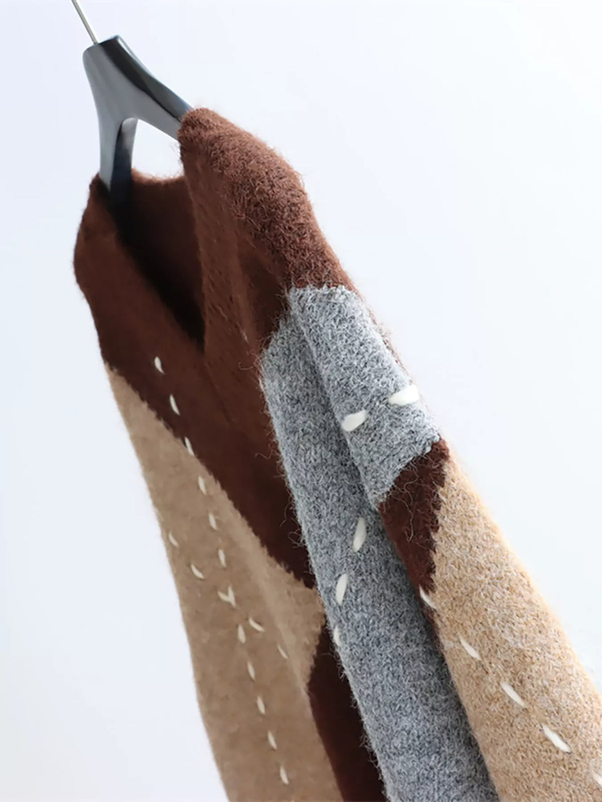 Argyle Pattern V-Neck Oversized Sweater