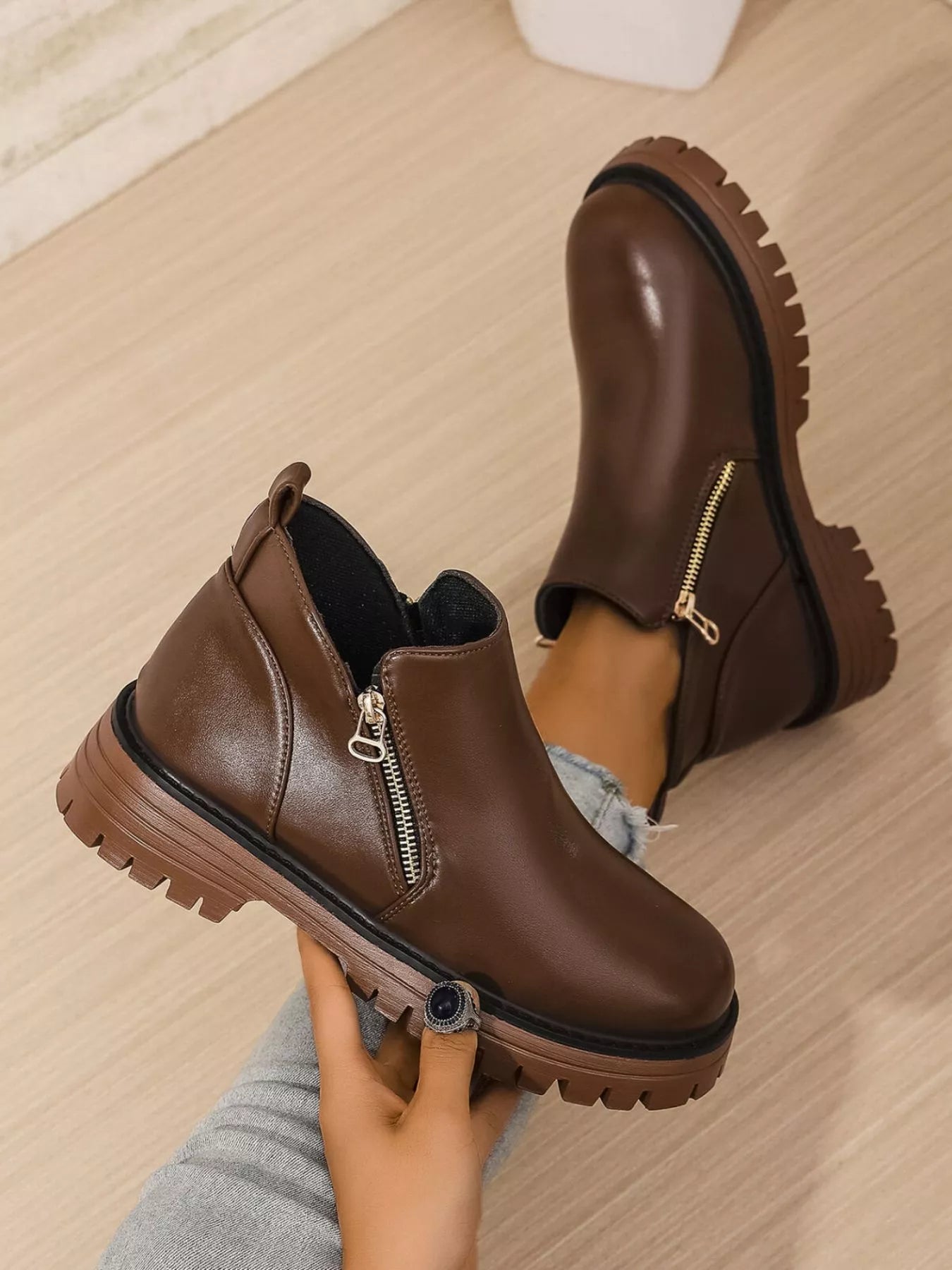 Leather Chelsea Boots with Side Zipper