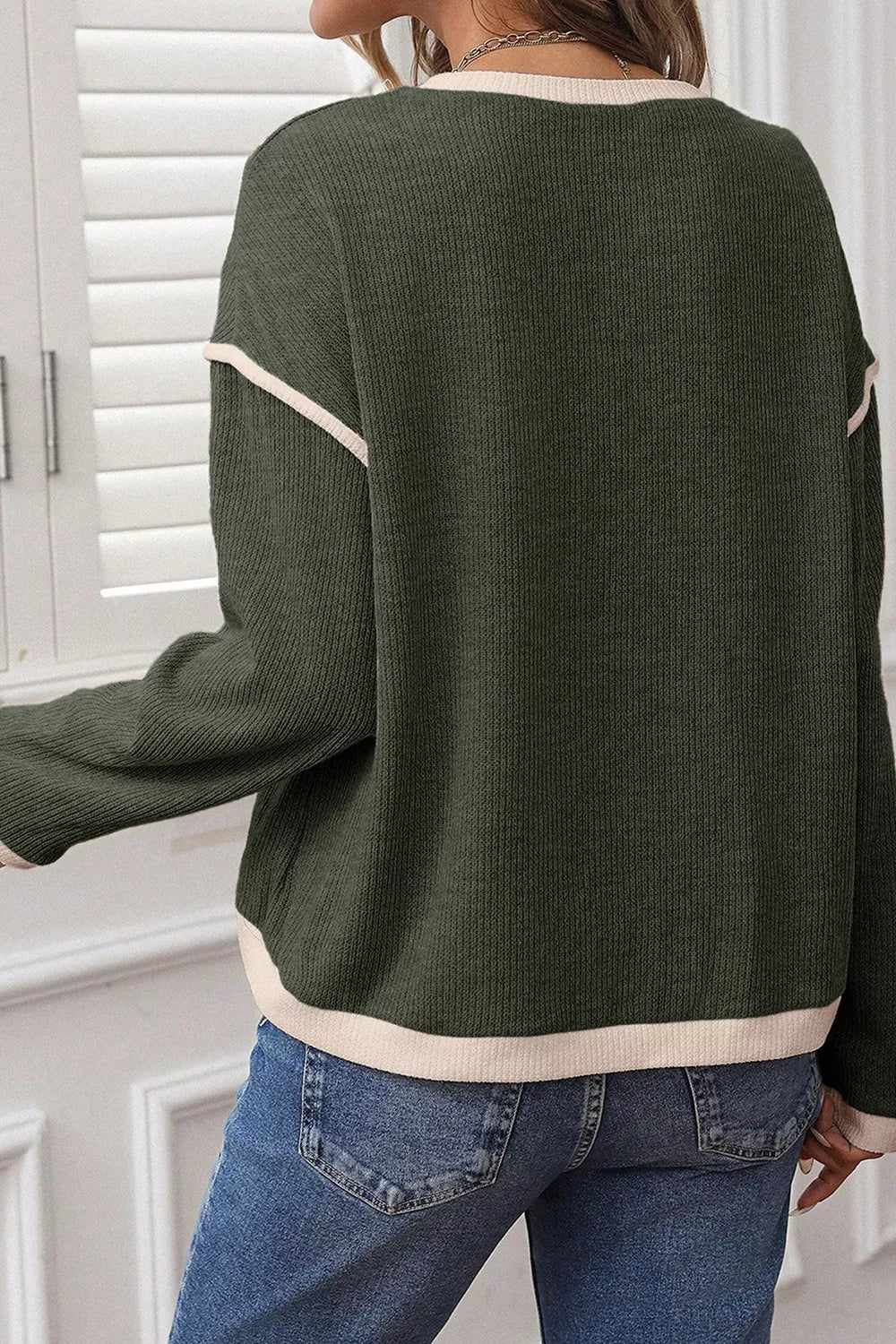 Duck Graphic Contrast Trim Patchwork Casual Knit Top