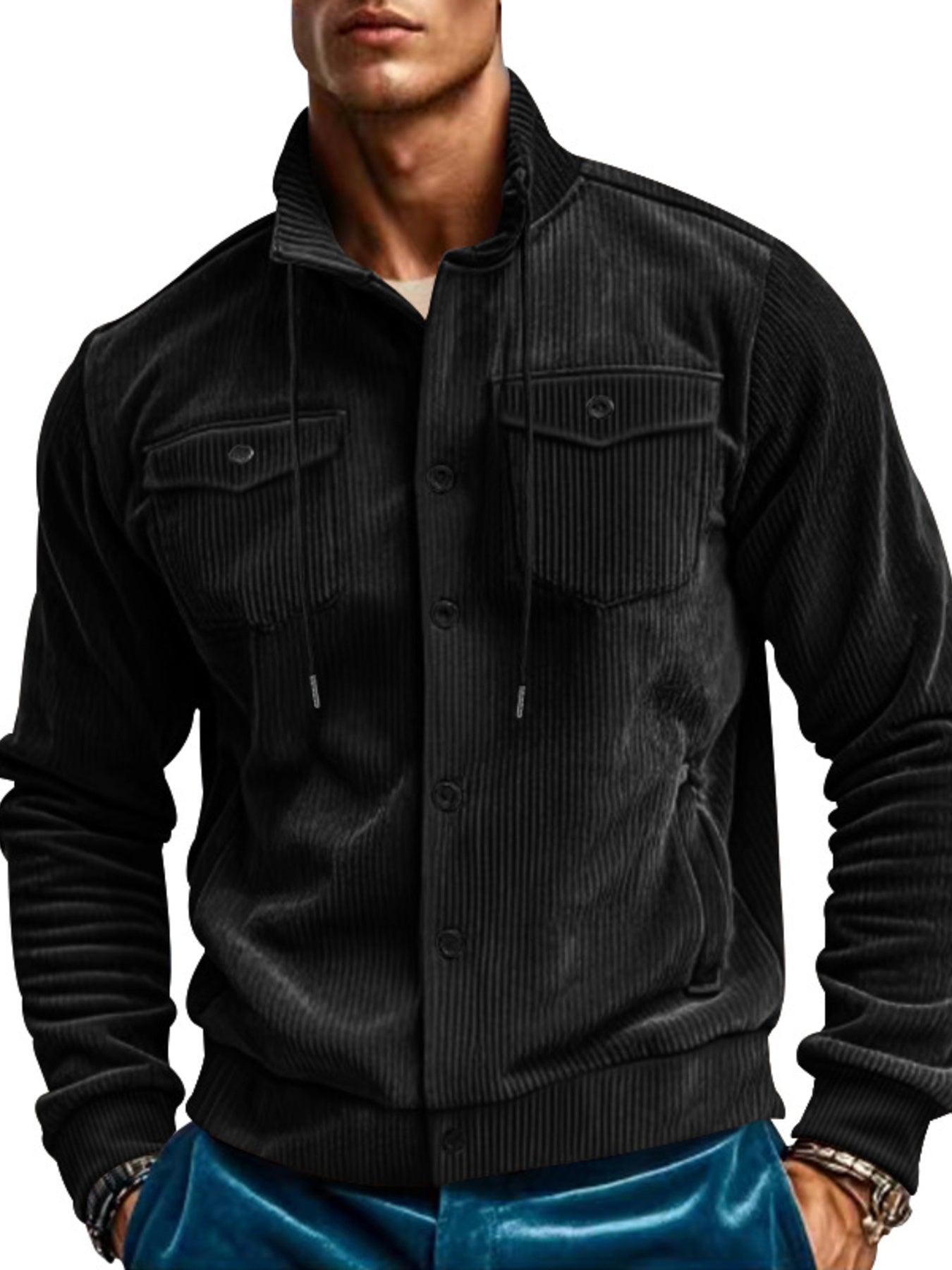 Men's Full Size Corduroy Button Up Casual Jacket Plus Size