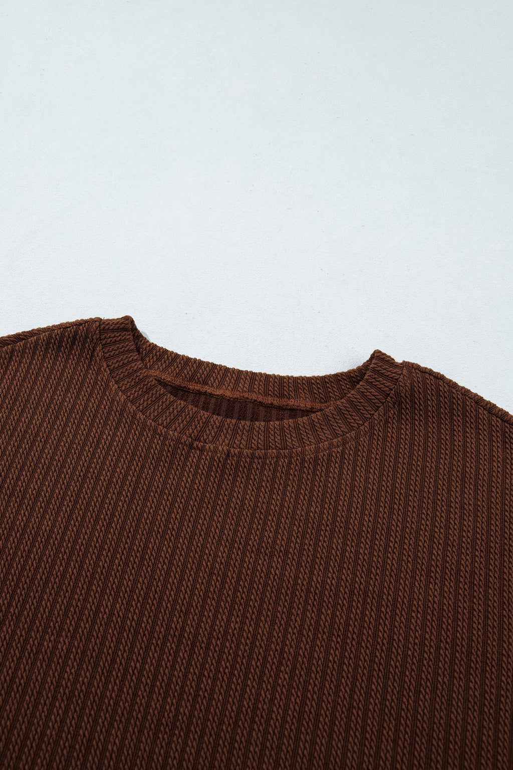 Dark Brown Textured Ribbed Knit Lettuce Trim 2pcs Lounge Set