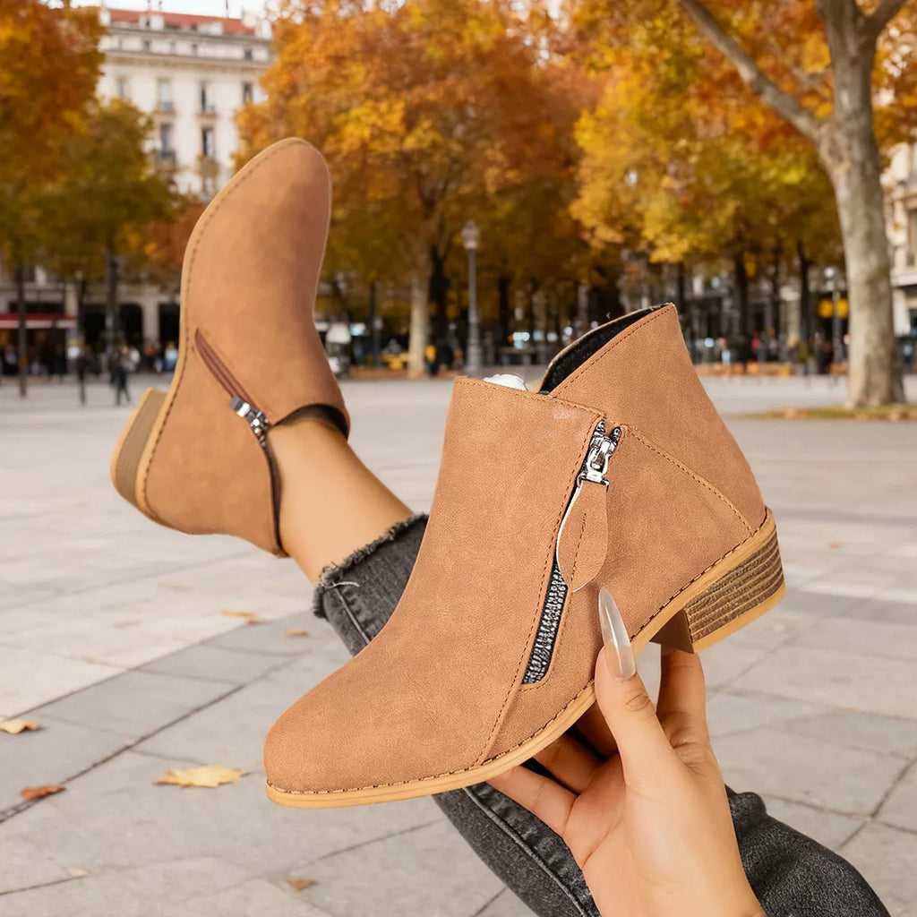 Size Zipper Block Heels Boots
