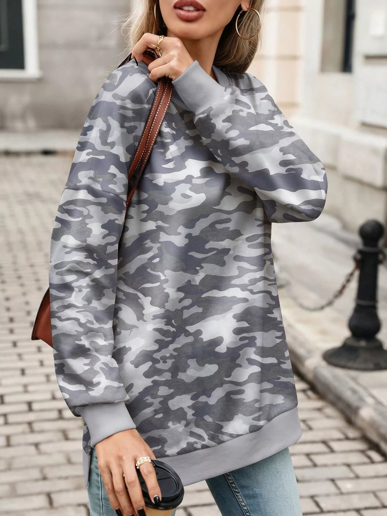 Camouflage Print Crewneck Sweatshirt