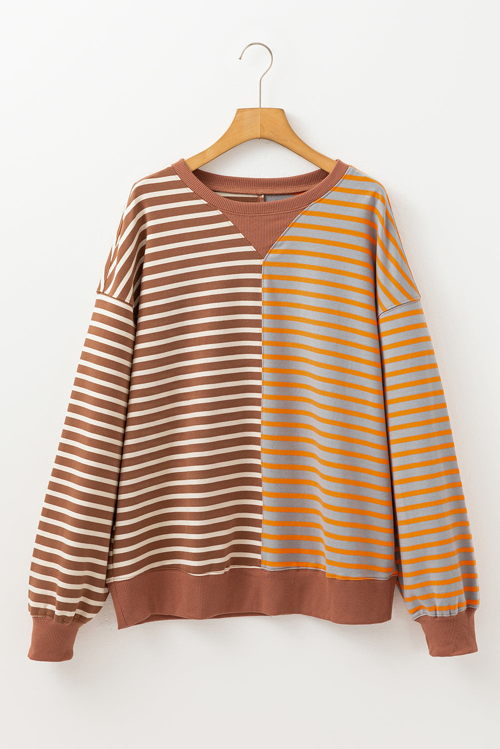Stripe Colorblock Drop Shoulder Oversized Sweatshirt