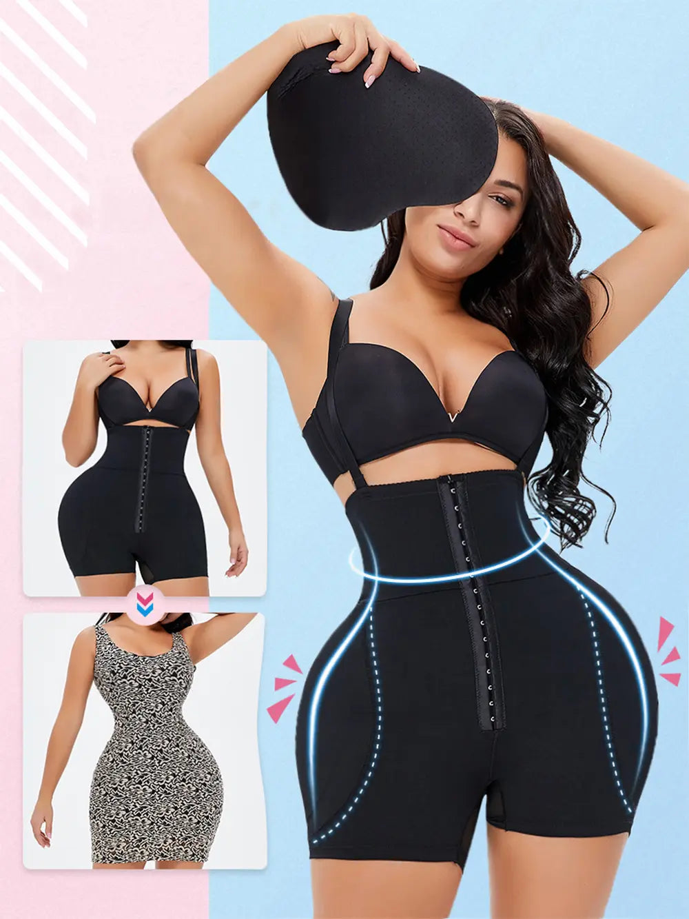 Black Hook-and-Eye Under-Bust Shaping Bodysuit