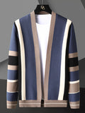 Men's Plus Size Striped Open Front Knit Cardigan