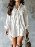 Casual Linen Shirt Dress with Pockets