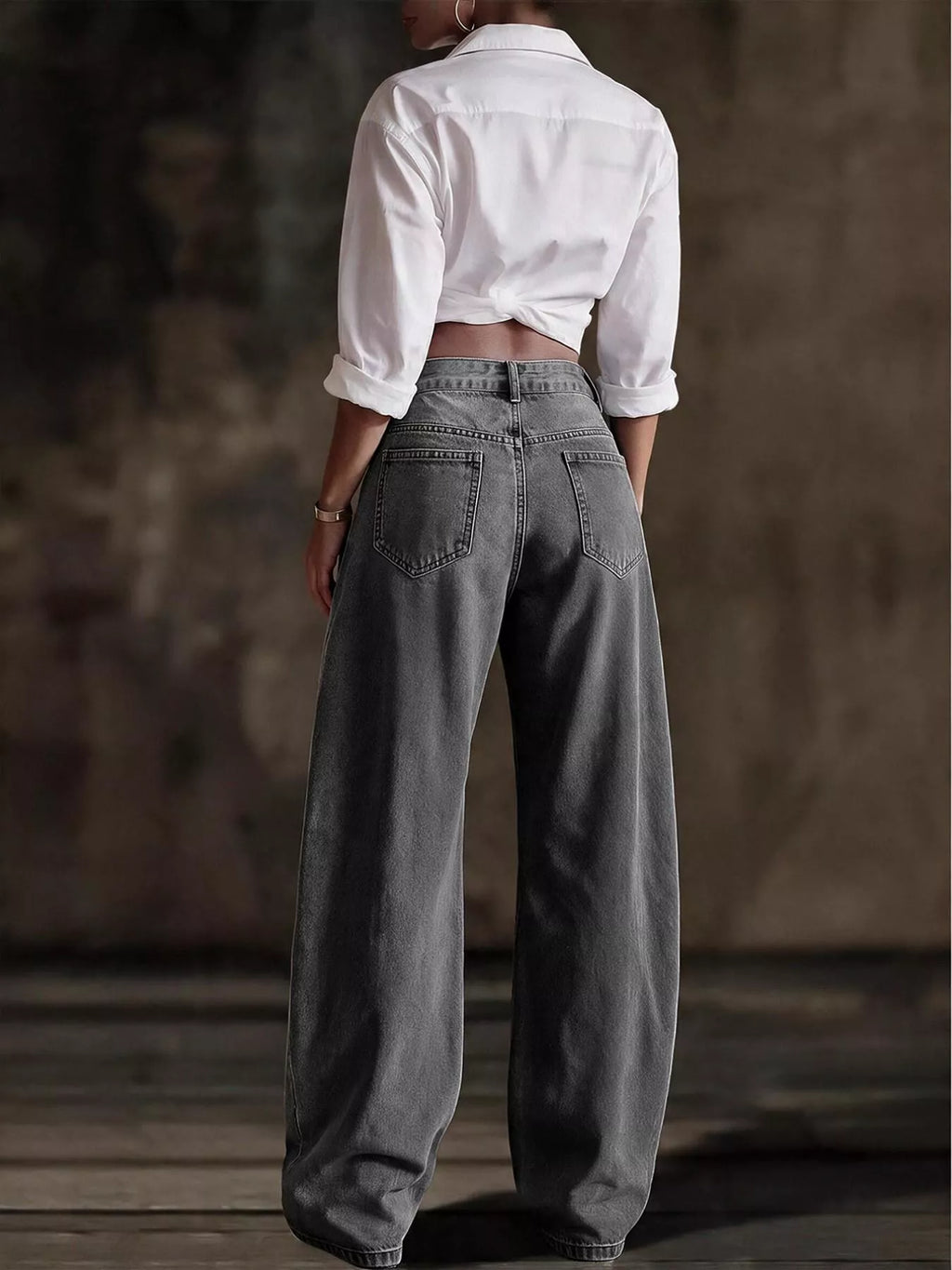 Decorative Button Wide Leg Jeans
