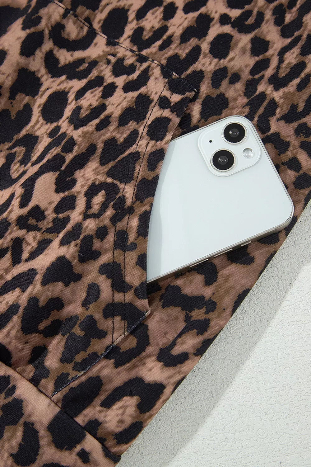 Leopard Print Contrast Striped Detail Long Sleeve Top Pant Set