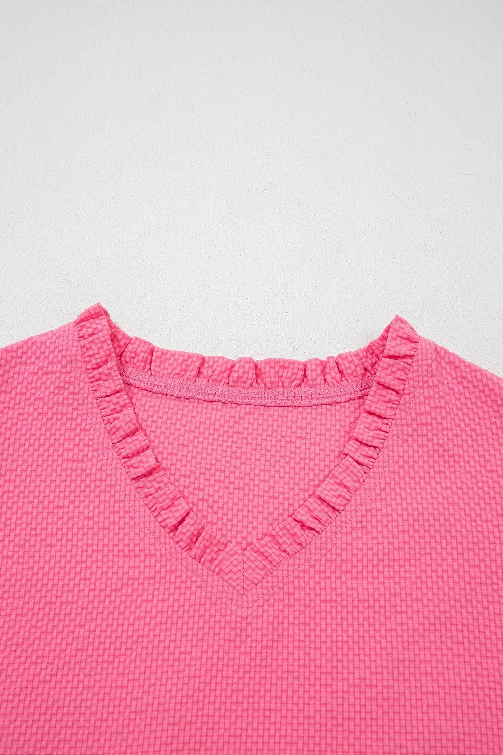 Sachet Pink Frilled V Neck Flower Embroidered Puff Sleeve Textured Blouse
