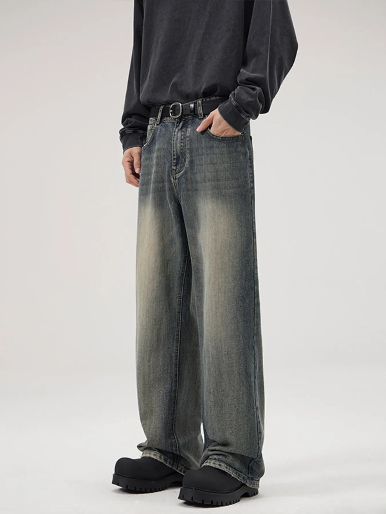 Men's Full Size Washed Wide Leg Relaxed Fit Jeans Plus Size