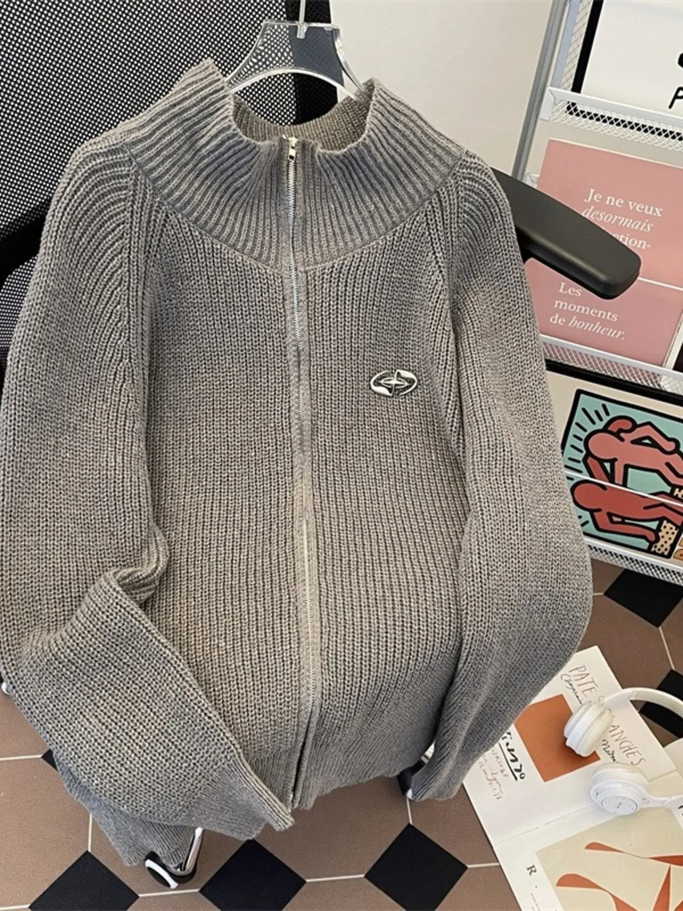 Men's Plus Size Zip-Up Ribbed Cardigan