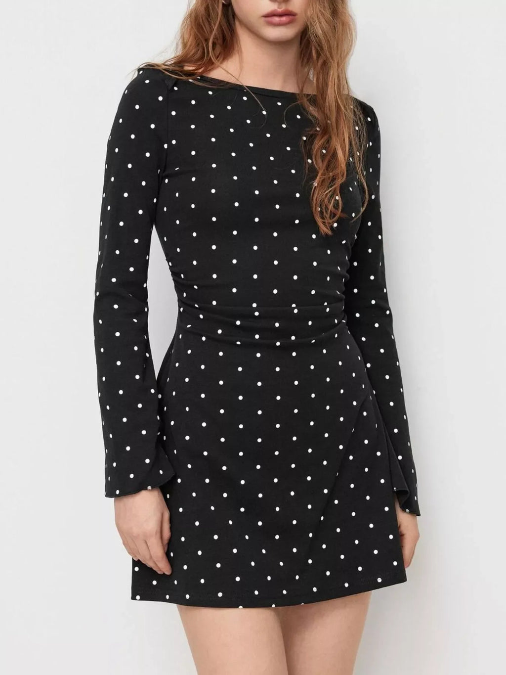 Polka Dot Flare Sleeve Mini Dress