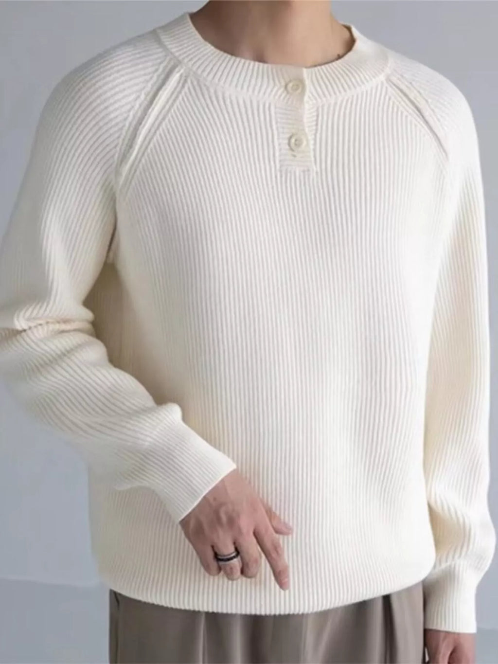 Men's Plus Size Ribbed Raglan Sleeve Knit Top
