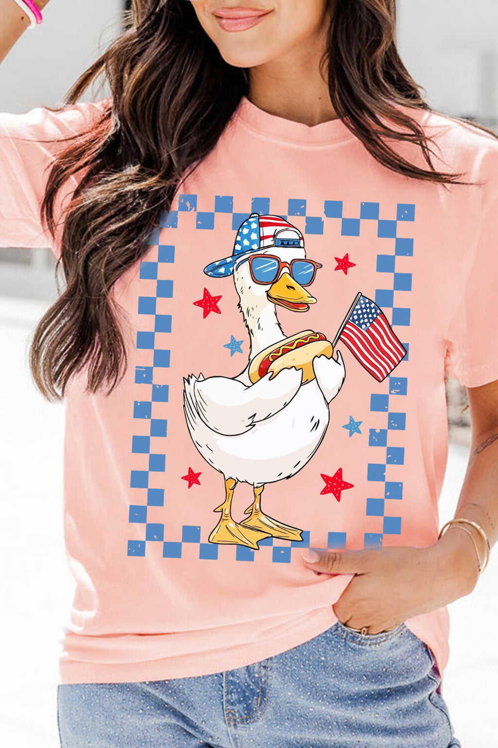Pink America Goose 4th Of July Patriotic Flag Graphic T Shirt