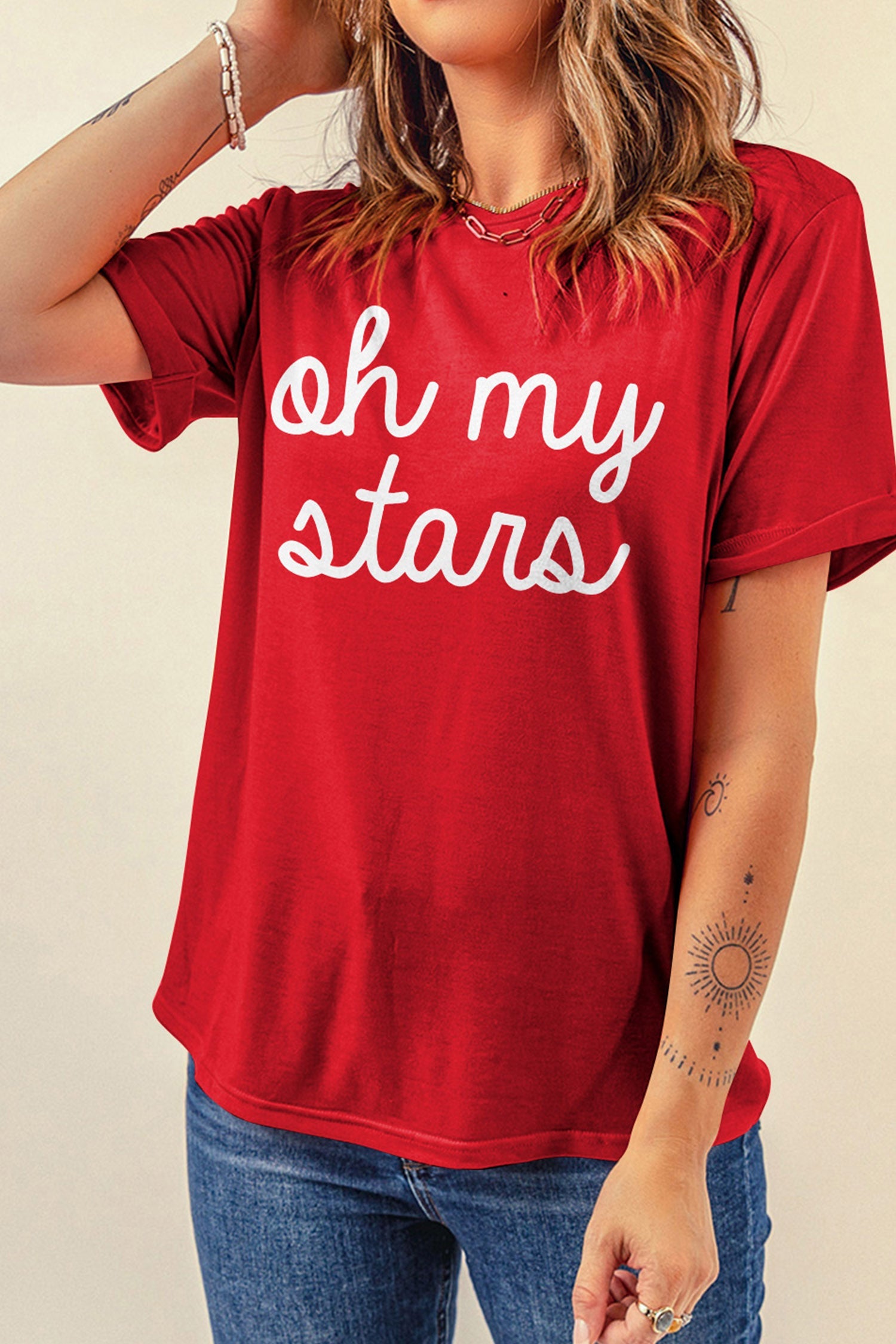 Red Oh My Stars Patriotic Slogan Graphic Tee