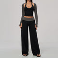 High-Waisted Tummy-Control Long-Sleeve Blouse Yoga Three-Piece Set